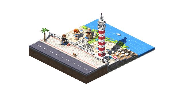 The Corniche and the Manara lighthouse, an old man on a bench by the sea
